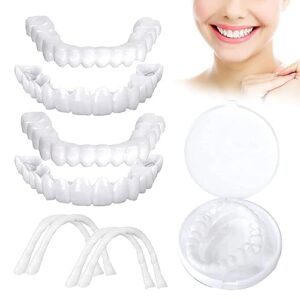 fake teeth,2 pairs veneers dentures socket for women and men,dental veneers for temporary tooth repair upper and lower jaw,protect your teeth and regain confident smile,bright white