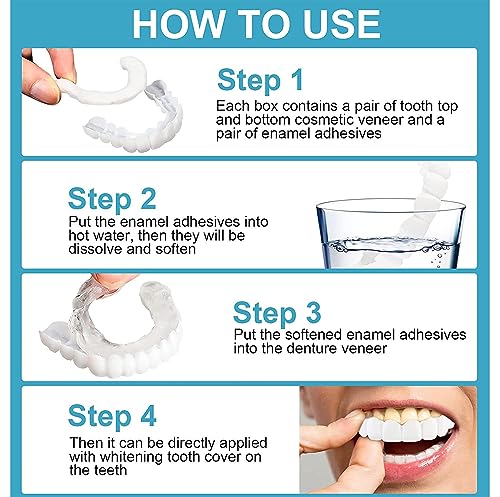 Fake Teeth,2 Pairs Veneers Dentures Socket for Women and Men,Dental Veneers for Temporary Tooth Repair Upper and Lower Jaw,Protect Your Teeth and Regain Confident Smile,Bright White