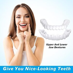 Fake Teeth,2 Pairs Veneers Dentures Socket for Women and Men,Dental Veneers for Temporary Tooth Repair Upper and Lower Jaw,Protect Your Teeth and Regain Confident Smile,Bright White