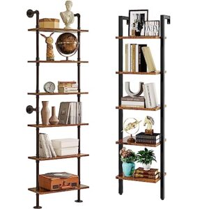 ymyny industrial 5+ 6-tier wall mounted bookcase with metal frame，hrf-tm018+hbc015h