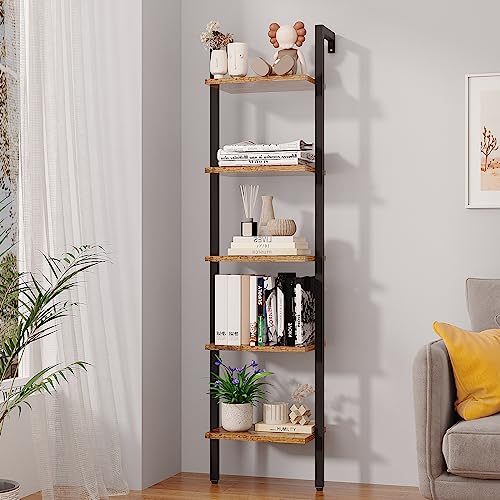 YMYNY Industrial 5+ 6-Tier Wall Mounted Bookcase with Metal Frame，HRF-TM018+HBC015H