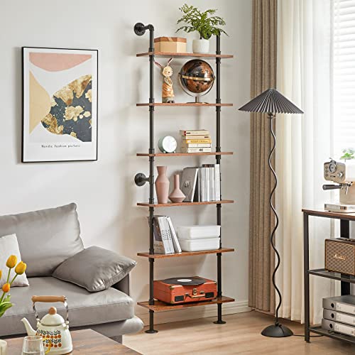 YMYNY Industrial 5+ 6-Tier Wall Mounted Bookcase with Metal Frame，HRF-TM018+HBC015H