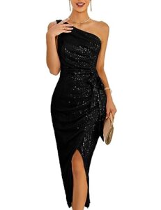 grace karin wedding guest dresses for women sparkly glitter wrap dress cocktail party wedding maxi dresses with slit black l