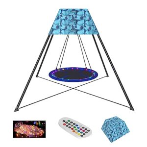 detachable hanging chair swing tent set with led strips, nest swing stand for boys/girls, hanging swing seat with tent & swing for boys girls garden backyard playground