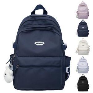 vttdb kawaii backpack with cute accessories casual aesthetic daypack simple laptop bag waterproof travel rucksack for women (dark blue)