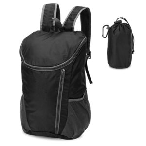 kalione hiking backpack, black backpack with water bottle pocket, waterproof packable backpack for travel, lightweight hiking backpack for women men, 20l foldable backpack for outdoor sports