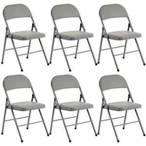 sealamb 6 pack gray folding chairs with pvc padded seats and back for office, portable lightweight commercial folding chair with steel frame for home wedding party outdoor events, 330lb capacity