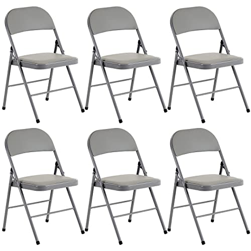 SEALAMB 6 Pack Gray Folding Chairs with PVC Padded Seats and Back for Office, Portable Lightweight Commercial Folding Chair with Steel Frame for Home Wedding Party Outdoor Events, 330lb Capacity