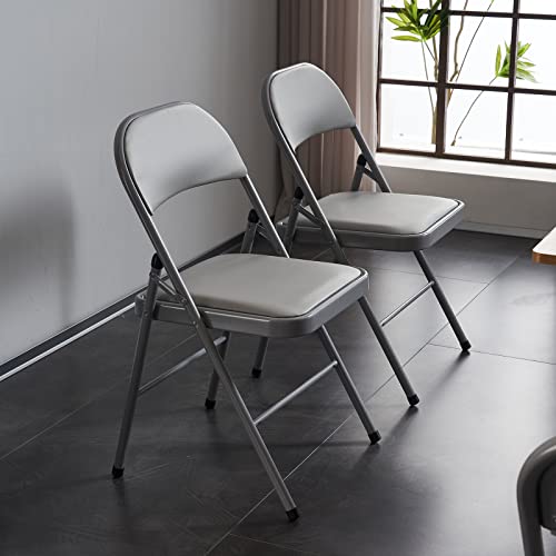 SEALAMB 6 Pack Gray Folding Chairs with PVC Padded Seats and Back for Office, Portable Lightweight Commercial Folding Chair with Steel Frame for Home Wedding Party Outdoor Events, 330lb Capacity