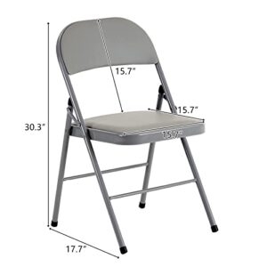 SEALAMB 6 Pack Gray Folding Chairs with PVC Padded Seats and Back for Office, Portable Lightweight Commercial Folding Chair with Steel Frame for Home Wedding Party Outdoor Events, 330lb Capacity