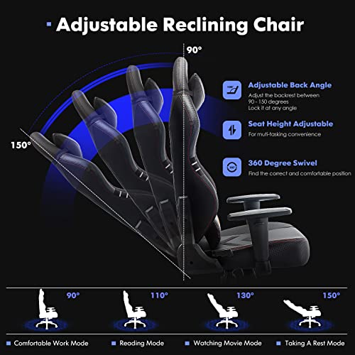 Big and Tall Gaming Chair 350lbs-Racing Style Computer Gamer Chair,Ergonomic Office PC Chair with Wide Seat, Reclining Back, Adjustable Armrest-Black