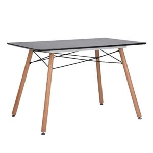 furniturer 43.3 inch modern rectangle dining table with round beech wood legs for home kitchen living room corner small spaces leisure, black