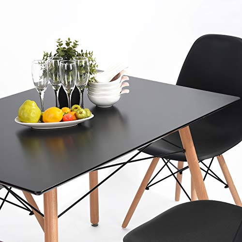 FurnitureR 43.3 Inch Modern Rectangle Dining Table with Round Beech Wood Legs for Home Kitchen Living Room Corner Small Spaces Leisure, Black