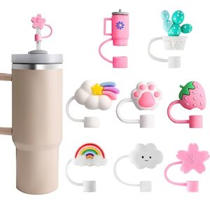 8 pcs straw covers cap, straw cover for stanley 30&40 oz tumbler, reusable silicone straw toppers cute straw tip covers in various shapes, drinking straw caps for 10 mm straw. (mixed style)