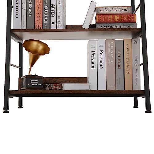 Himimi Industrial Bookshelf,Ladder Shelf 5 Tier Large Bookcases Floor Freestanding Storage Rack Leaning Book Shelves,Plants Flower Stands with Metal Frame for Living Room, Home Office, Rustic Brown