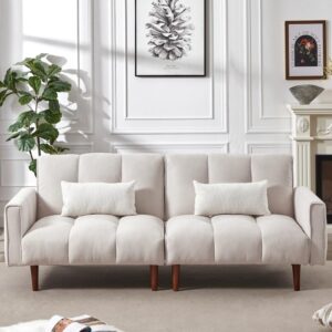 anwicknomo convertible futon sofa beds,modern fabric linen upholstered futon sofa bed, adjustable couch sleeper,love seats couch with 2 pillows for apartment, living room, studio (ivory)