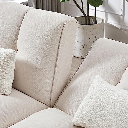 AnwickNomo Convertible Futon Sofa Beds,Modern Fabric Linen Upholstered Futon Sofa Bed, Adjustable Couch Sleeper,Love Seats Couch with 2 Pillows for Apartment, Living Room, Studio (Ivory)