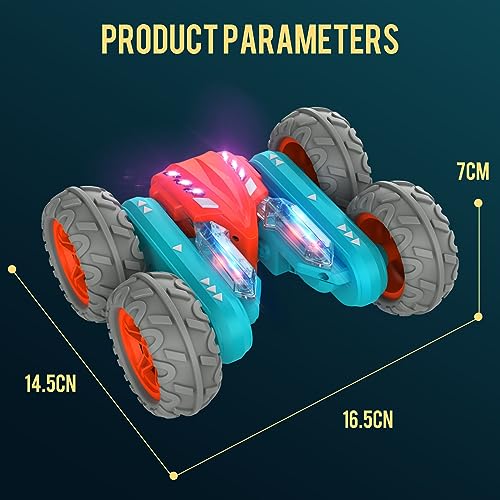 Abifny Remote Control Car -RC Stunt Car,Stunt Truck 2.4Ghz Race Toy Double Sided Rotating 360° Flips, with LED Indoor Outdoor All Terrain Rechargeable Electric Toy Cars Gifts for Boys Kids