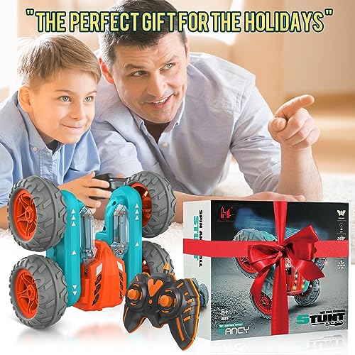 Abifny Remote Control Car -RC Stunt Car,Stunt Truck 2.4Ghz Race Toy Double Sided Rotating 360° Flips, with LED Indoor Outdoor All Terrain Rechargeable Electric Toy Cars Gifts for Boys Kids