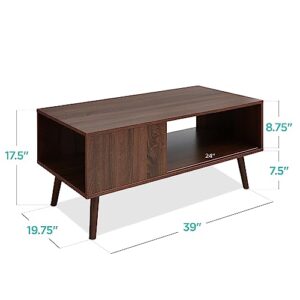 Best Choice Products Wooden Mid-Century Modern Coffee Table, Accent Furniture for Living Room, Indoor, Home Décor w/Open Storage Shelf, Wood Grain Finish - Walnut