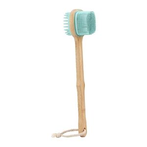 kokiya shower brush back scrubber,dual sided long handle back scrubber,bath for body shower, blue, 32.5cmx7.1cm