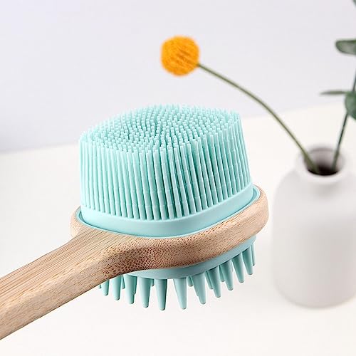 shamjina Shower Body Brush, Dual Sided Long Handle Back Scrubber, Back Scrubber Shower Bath Brush for Lotion Body, Women, Green, 32.5cmx7.1cm