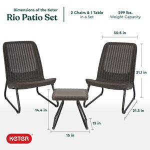 Keter Rio 3 Piece Resin Wicker Patio Furniture Set with Side Table and Outdoor Chairs, Brown & DC America UBP18181-BR 18-Inch Cast Stone Umbrella Base, Bronze Powder Coated Finish