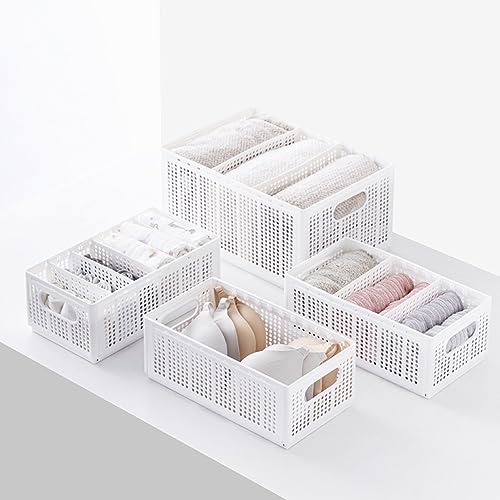 Byscyrj Foldable Storage Baskets with Dividers, Plastic Box Drawer Organizer for Baby Clothes,White Storage Containers Bins Small Baskets for Nursery Shelves Desktop Closet Playroom Office, 3 Pack