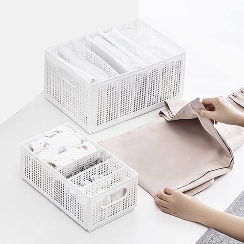 Byscyrj Foldable Storage Baskets with Dividers, Plastic Box Drawer Organizer for Baby Clothes,White Storage Containers Bins Small Baskets for Nursery Shelves Desktop Closet Playroom Office, 3 Pack