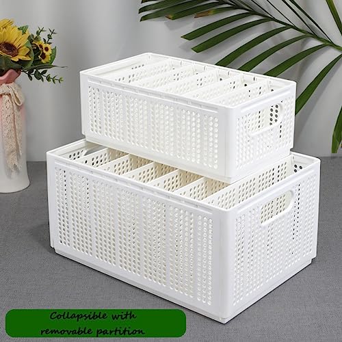 Byscyrj Foldable Storage Baskets with Dividers, Plastic Box Drawer Organizer for Baby Clothes,White Storage Containers Bins Small Baskets for Nursery Shelves Desktop Closet Playroom Office, 3 Pack