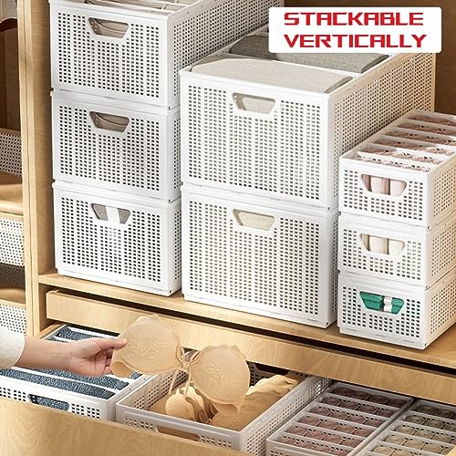 Byscyrj Foldable Storage Baskets with Dividers, Plastic Box Drawer Organizer for Baby Clothes,White Storage Containers Bins Small Baskets for Nursery Shelves Desktop Closet Playroom Office, 3 Pack