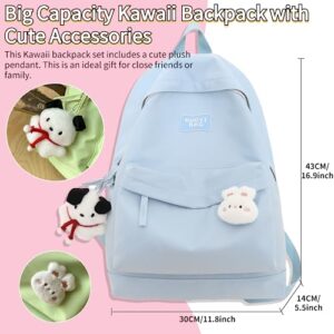 iwhgrmp Kawaii Backpack with Cute Accessories Cute Aesthetic Big Capacity Waterproof Outdoor Casual Travel Backpack (Blue_377)