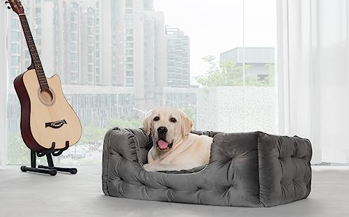 Medium Dog Bed,Comfy Pet Bed for Dogs & Cats, Luxury Wide Side, Comfortable and Breathable Dog Pet Sofa Bed, Rectangle Thick Durable and Washable, Grey