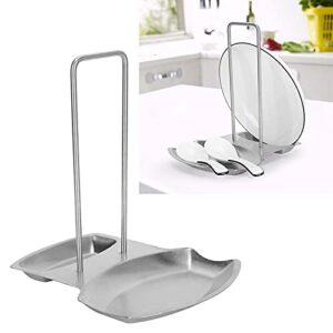 Lid Holder Spoon Rest Shelf with Drip Tray 304 Stainless Steel Pan Lid Stand Chopping Board Organizer for Kitchen Accessory Decor Tool