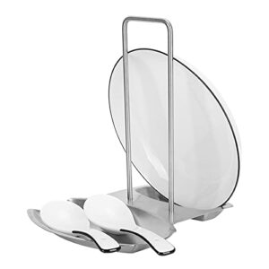 Lid Holder Spoon Rest Shelf with Drip Tray 304 Stainless Steel Pan Lid Stand Chopping Board Organizer for Kitchen Accessory Decor Tool