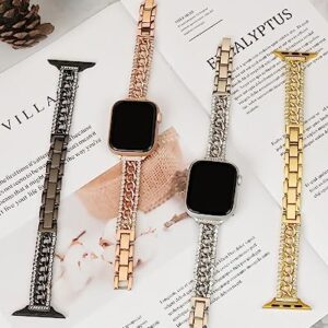 Bling Chain Bracelet Compatible with Apple Watch Band 41mm 40 mm 38mm Series 8 7 6 5 4 3 2 1 SE Women, beu1st Replacement iWatch Band Diamond Rhinestone Stainless Steel Metal Wristband Strap Rose Gold