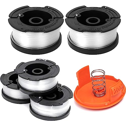 BEIIMPKLU AF-100 String Trimmer Spool Replacement for Black and Decker AF-100-3ZP AF-100-BKP,30ft 0.065", Autofeed Replacement Trimmer Line for Black and Decker Weed Eater(5 Spools, 1 Cap,1 Spring)