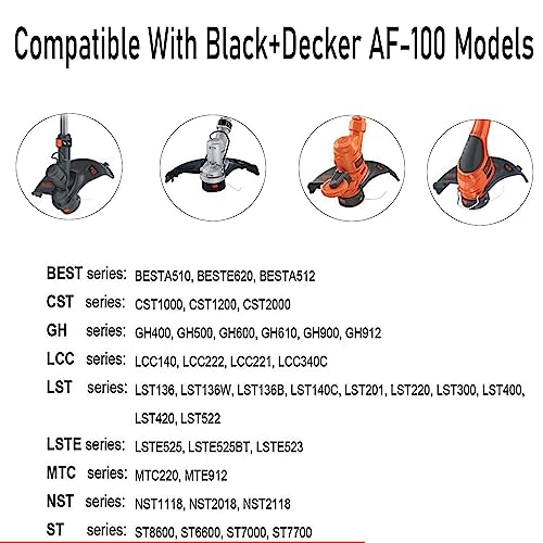 BEIIMPKLU AF-100 String Trimmer Spool Replacement for Black and Decker AF-100-3ZP AF-100-BKP,30ft 0.065", Autofeed Replacement Trimmer Line for Black and Decker Weed Eater(5 Spools, 1 Cap,1 Spring)