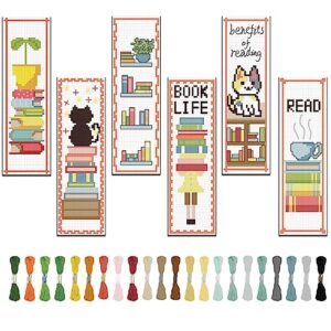 freebloss 6 set cross stitching bookmark cute stamped embroidery bookmark with instruction cross stitch kits for adults diy bookmark kit 8''x2.4''