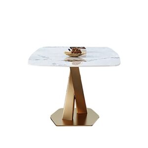 Modern Dining Table, 70.9" Marble Dining Table for 4-6, Durable White Sintered Stone Tabletop, Gold Carbon Steel Metal X-Base, Luxury Table for Kitchen Dining Office (1 Table 6 Orange Chairs)