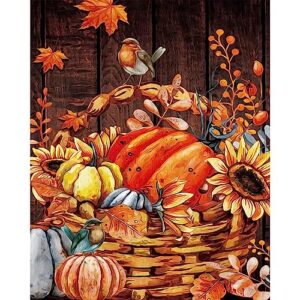 fqovkyn fall paint by number for adults canvas, thanksgiving pumpkins paint by numbers for beginners, diy oil paints for canvas painting number painting kit for home decor gifts 16 * 20 inch