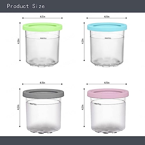 EVANEM 2/4/6PCS Creami Deluxe Pints, for Ninja Creami Pint,16 OZ Creami Pint Containers Airtight,Reusable for NC301 NC300 NC299AM Series Ice Cream Maker,Gray+Blue-2PCS