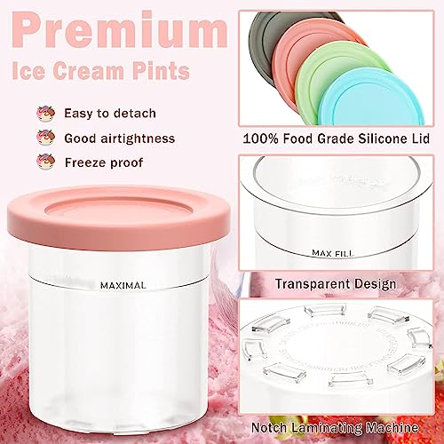 EVANEM 2/4/6PCS Creami Deluxe Pints, for Ninja Creami Pint,16 OZ Creami Pint Containers Airtight,Reusable for NC301 NC300 NC299AM Series Ice Cream Maker,Gray+Blue-2PCS