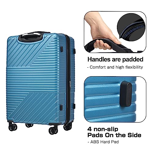 Merax Luggage Sets 3 Piece Suitcases Set ABS Expandable 8 Wheels Spinner Suitcase, TSA Lock Travel Luggage For Man And Women (Blue)