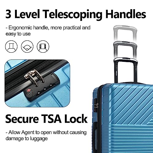 Merax Luggage Sets 3 Piece Suitcases Set ABS Expandable 8 Wheels Spinner Suitcase, TSA Lock Travel Luggage For Man And Women (Blue)