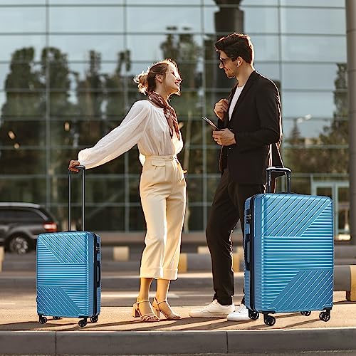 Merax Luggage Sets 3 Piece Suitcases Set ABS Expandable 8 Wheels Spinner Suitcase, TSA Lock Travel Luggage For Man And Women (Blue)