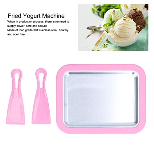 TOUISEDGI Ice Cream Maker, Ice Cream Roller Plate With 2 Spatulas, Food Grade Stainless Steel Pan Ice Cream Machine, Fried Yogurt Machine Mini Unplugged Fruit Rolled Ice Cream Maker(pink)