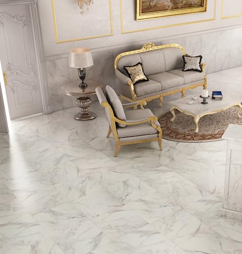 BMT 24in. x 24in. White Porcelain Tile, Matte Finish Floor and Wall Porcelain Tile, White Porcelain Tile with Grey Veins