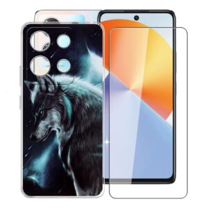kjyfoani for infinix note 30 case with 1 x tempered glass screen protector, transparent shockproof solf silicone protection case for infinix note 30, case for women men, (6.78") - animal