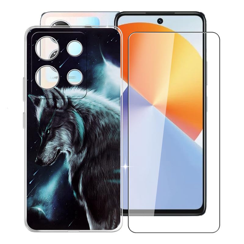 KJYFOANI for Infinix Note 30 Case with 1 x Tempered Glass Screen Protector, Transparent Shockproof Solf Silicone Protection Case for Infinix Note 30, Case for Women Men, (6.78") - Animal